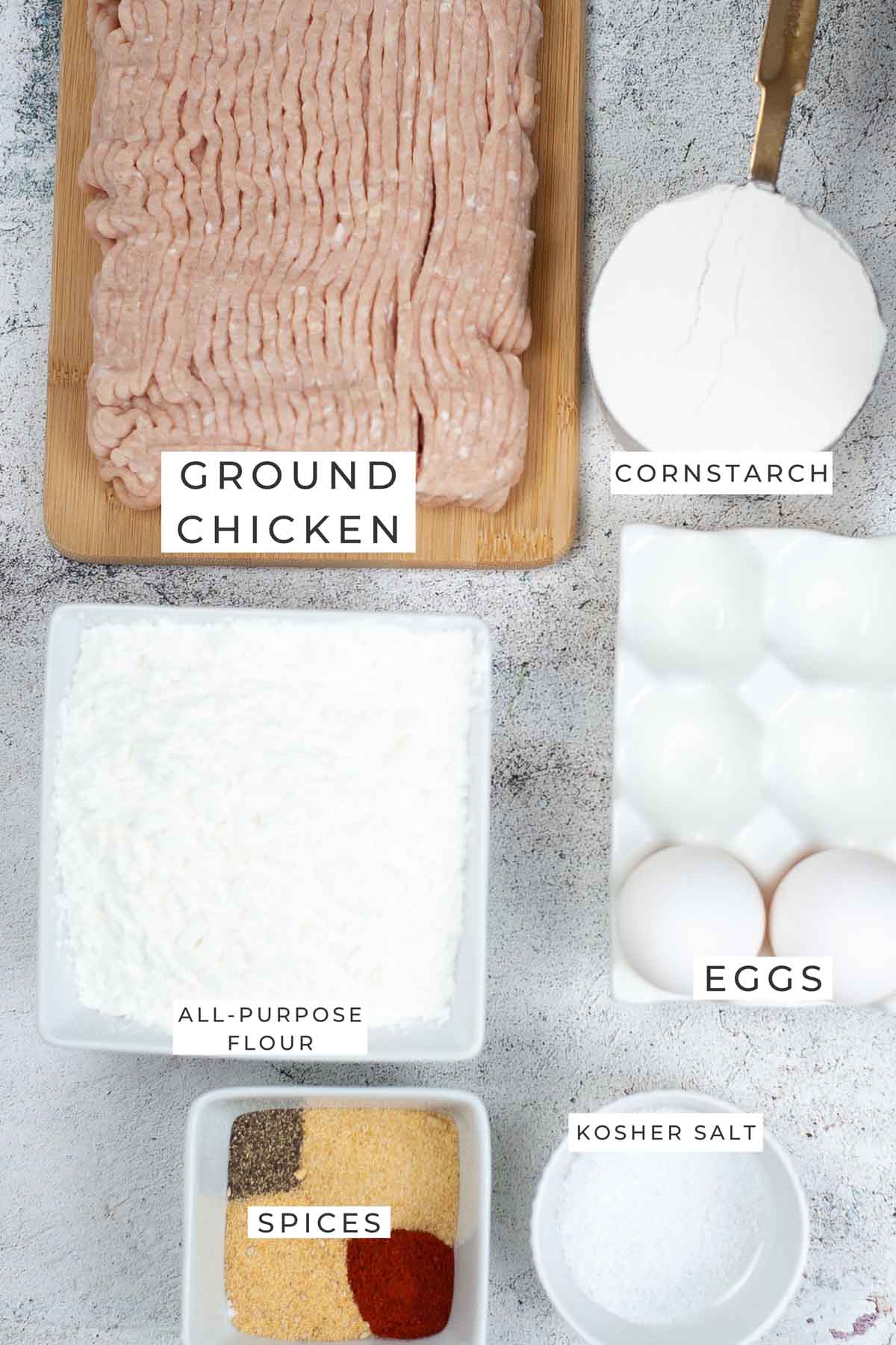 Labeled ingredients for the chicken nuggets.