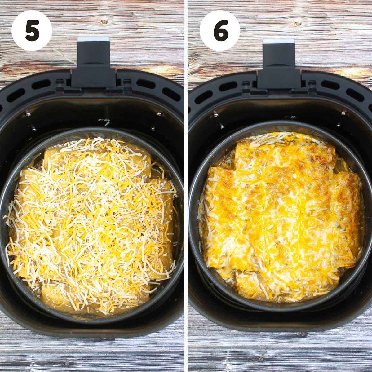 two image process making air fryer enchiladas.