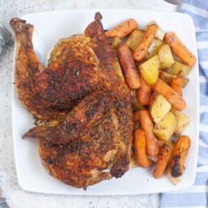 air fryer half chicken thumbnail picture.