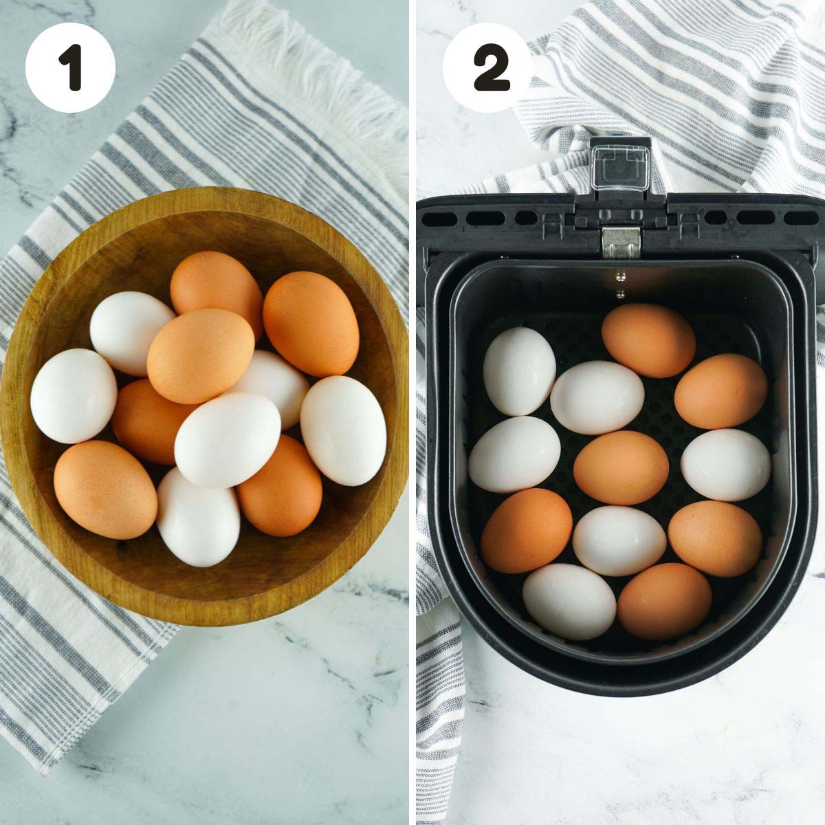 Steps to make the boiled eggs.