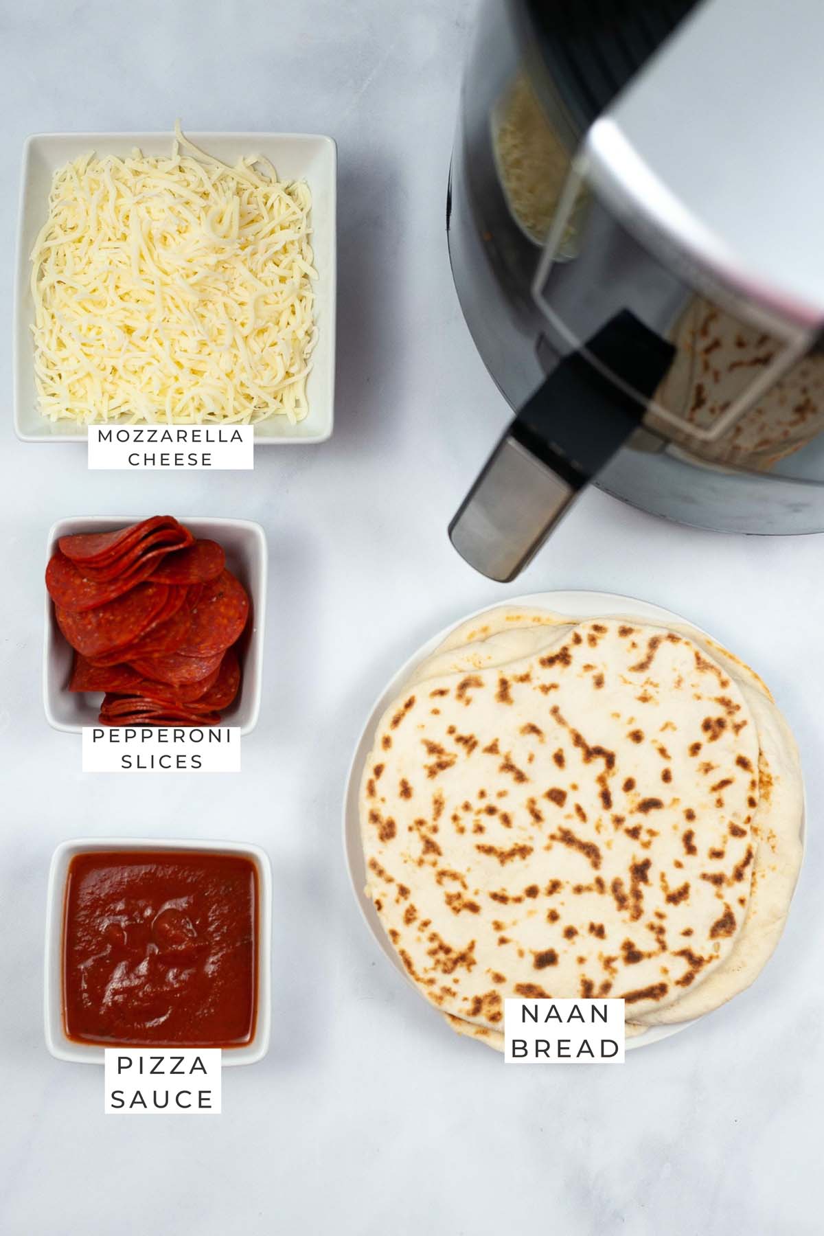 air fryer pizza labeled ingredients.