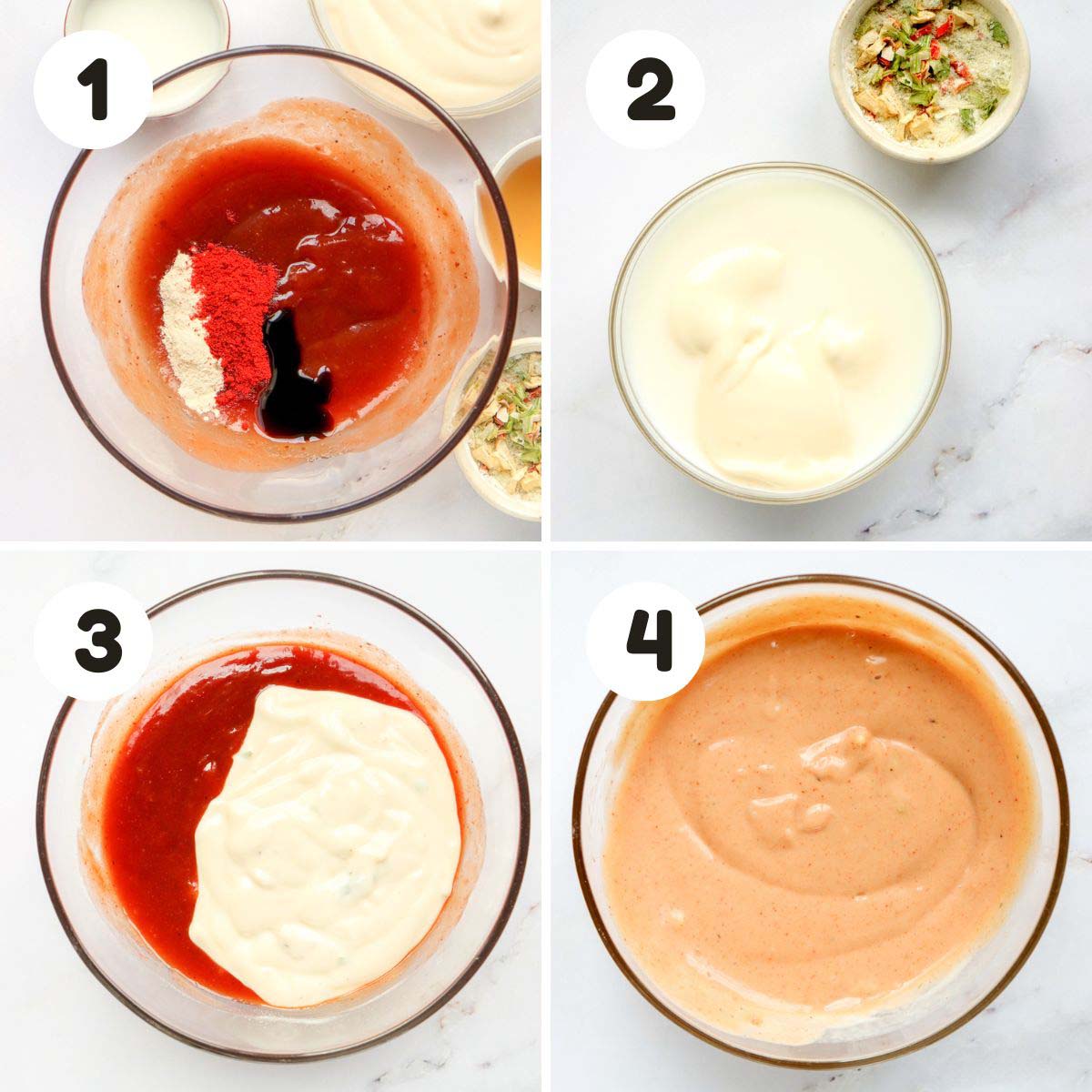 four image process making bbq ranch dressing.