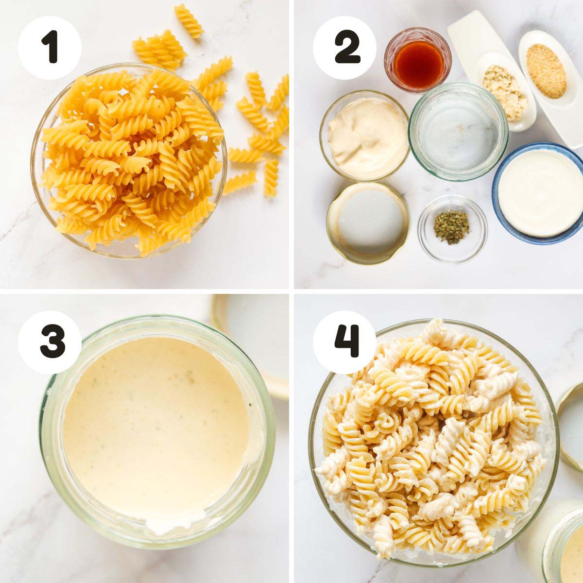 Steps to make the pasta salad.