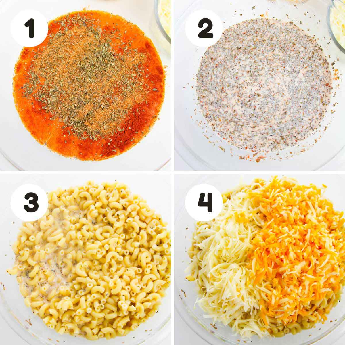 Steps to make the mac and cheese.