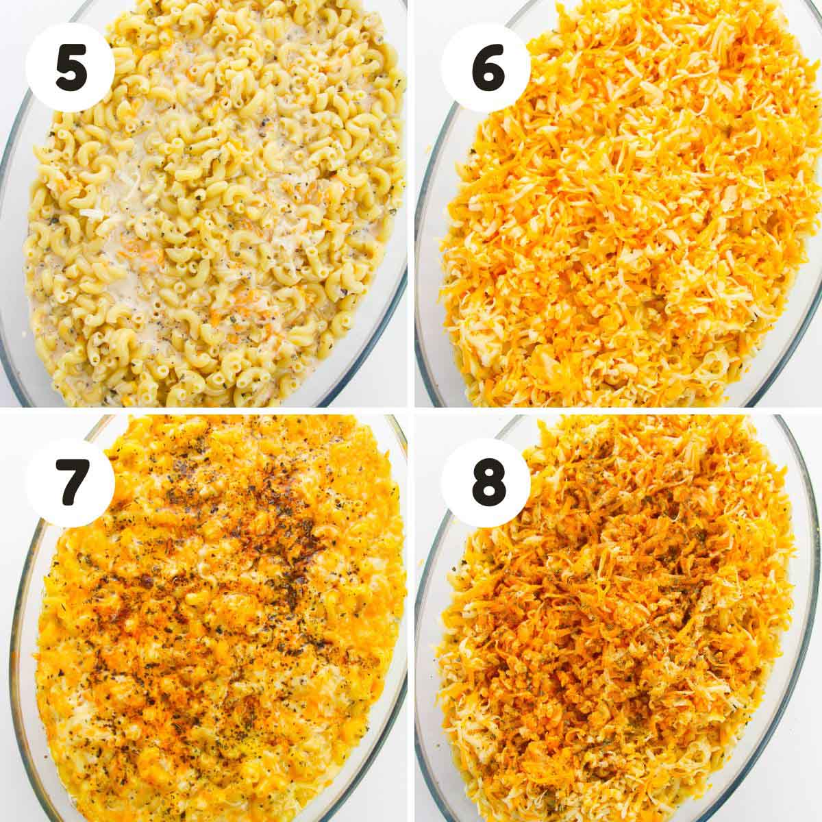 Steps to bake the macaroni and cheese.