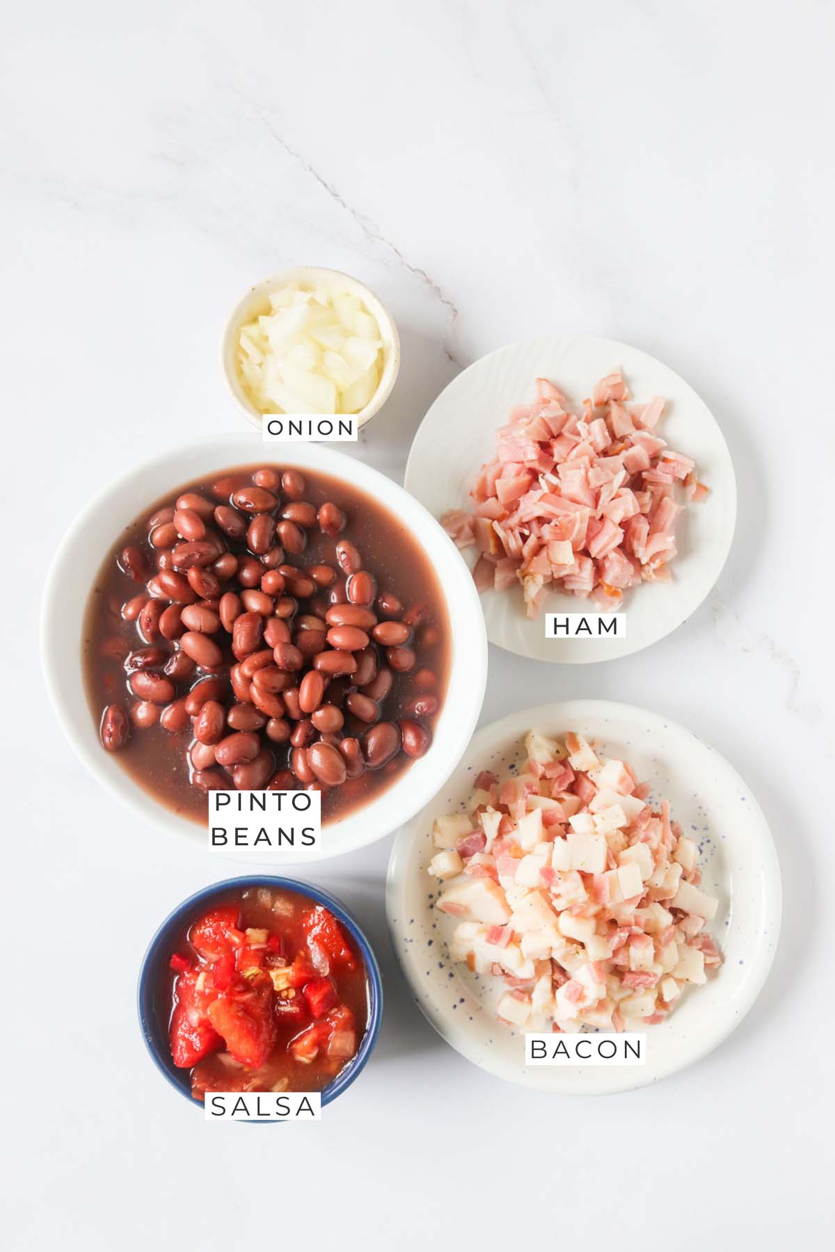 Labeled ingredients for the beans.