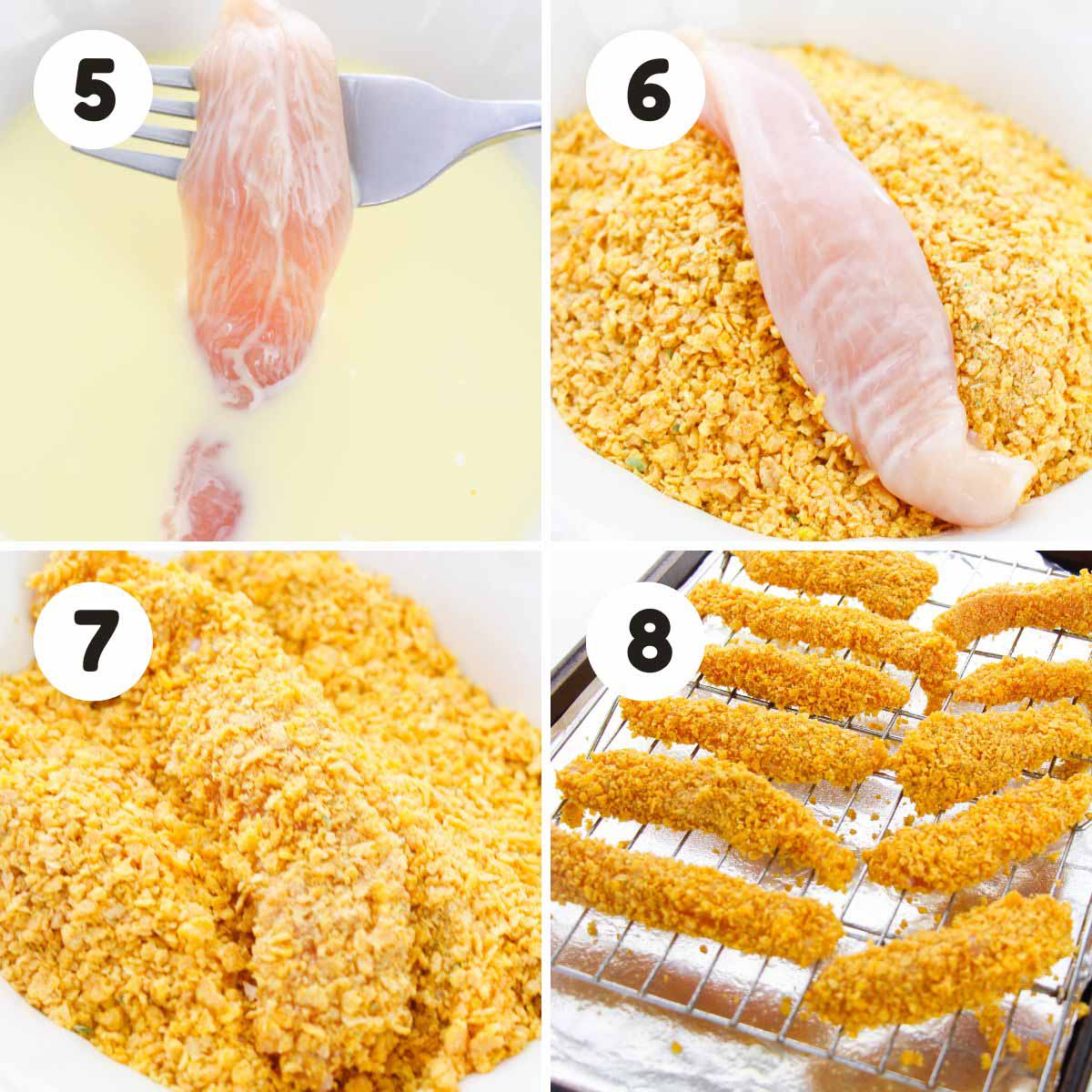 Steps to bread the chicken tenders.