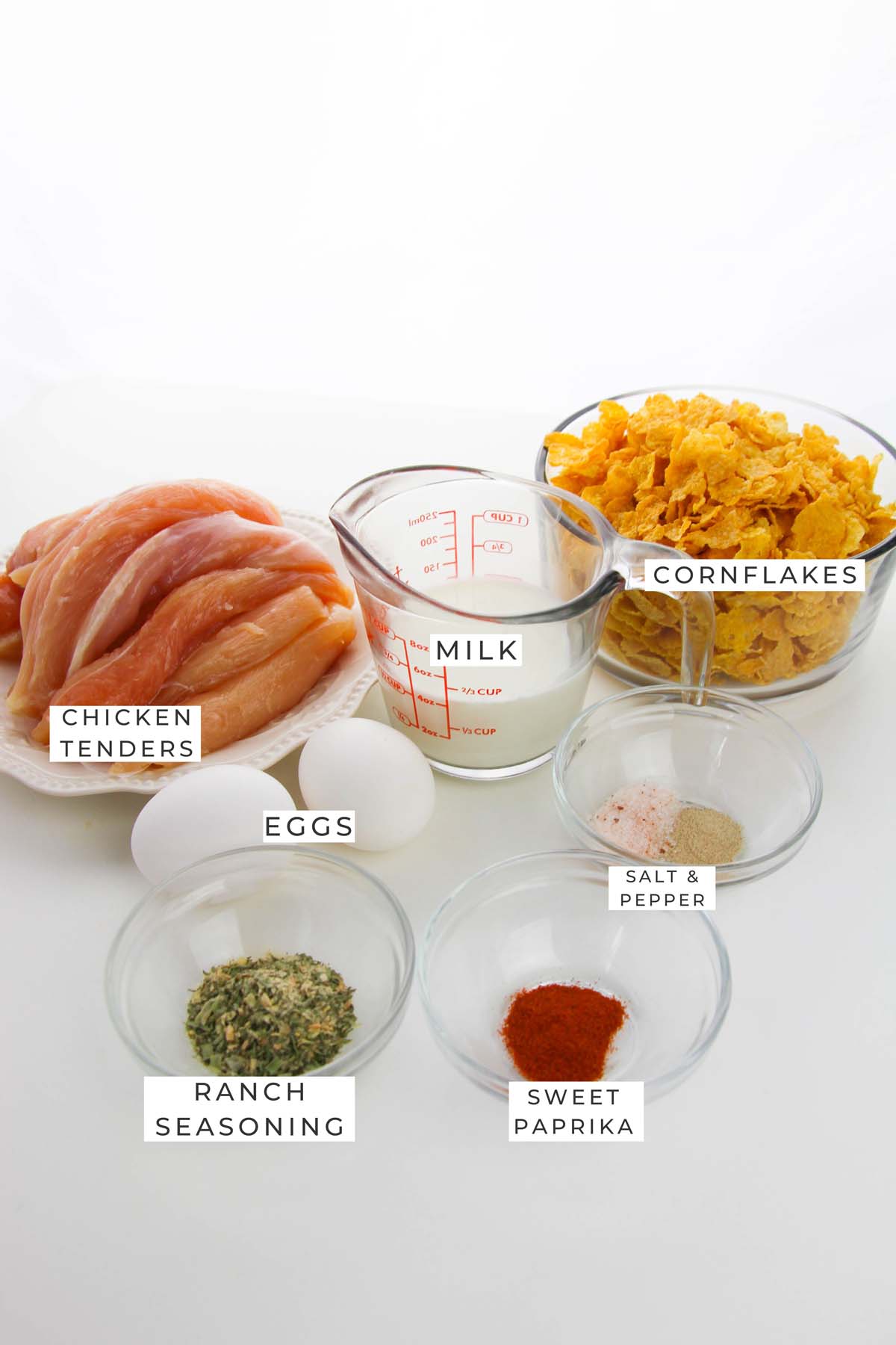 Labeled ingredients for the chicken tenders.