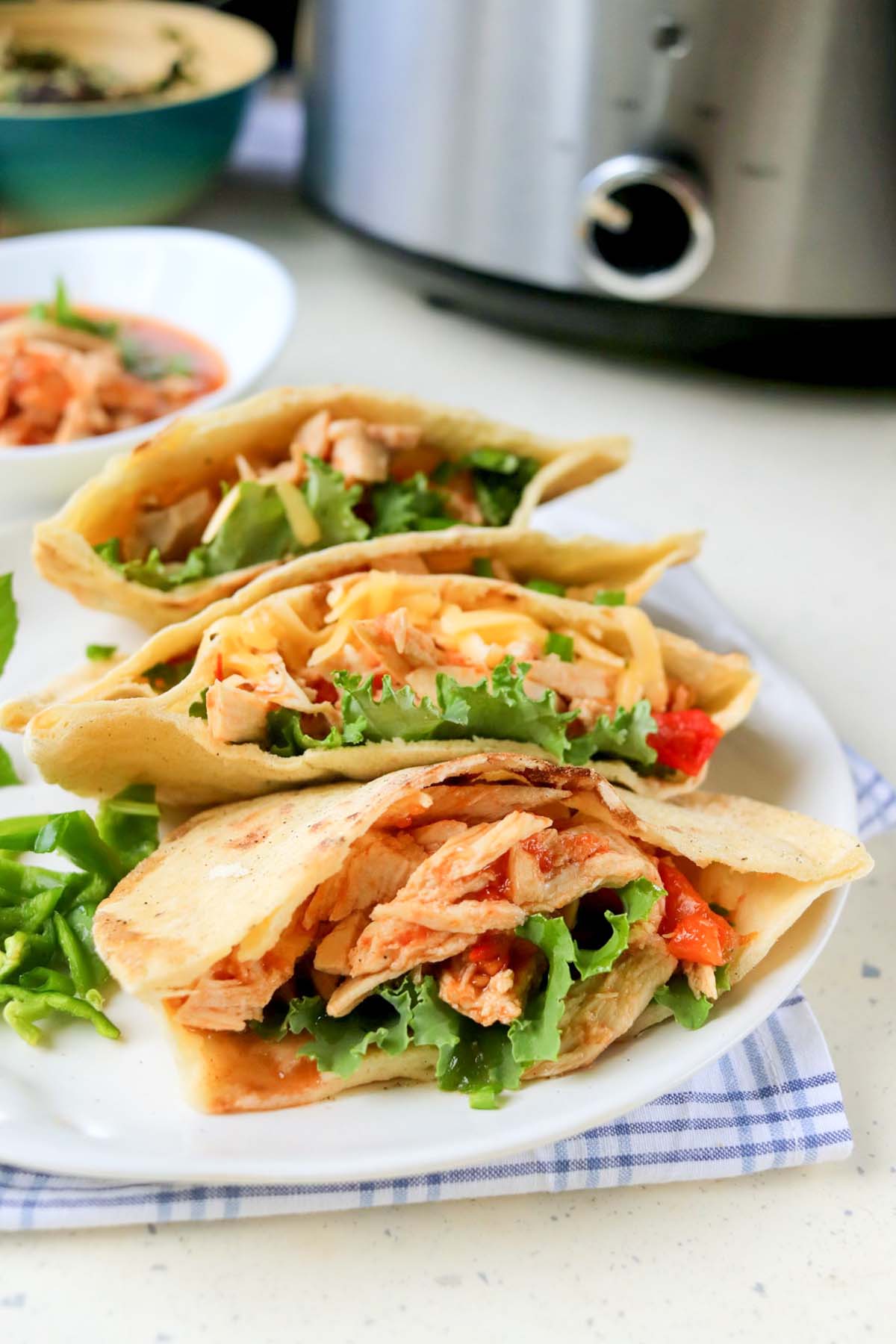 Shredded chicken stuffed in pita bread.