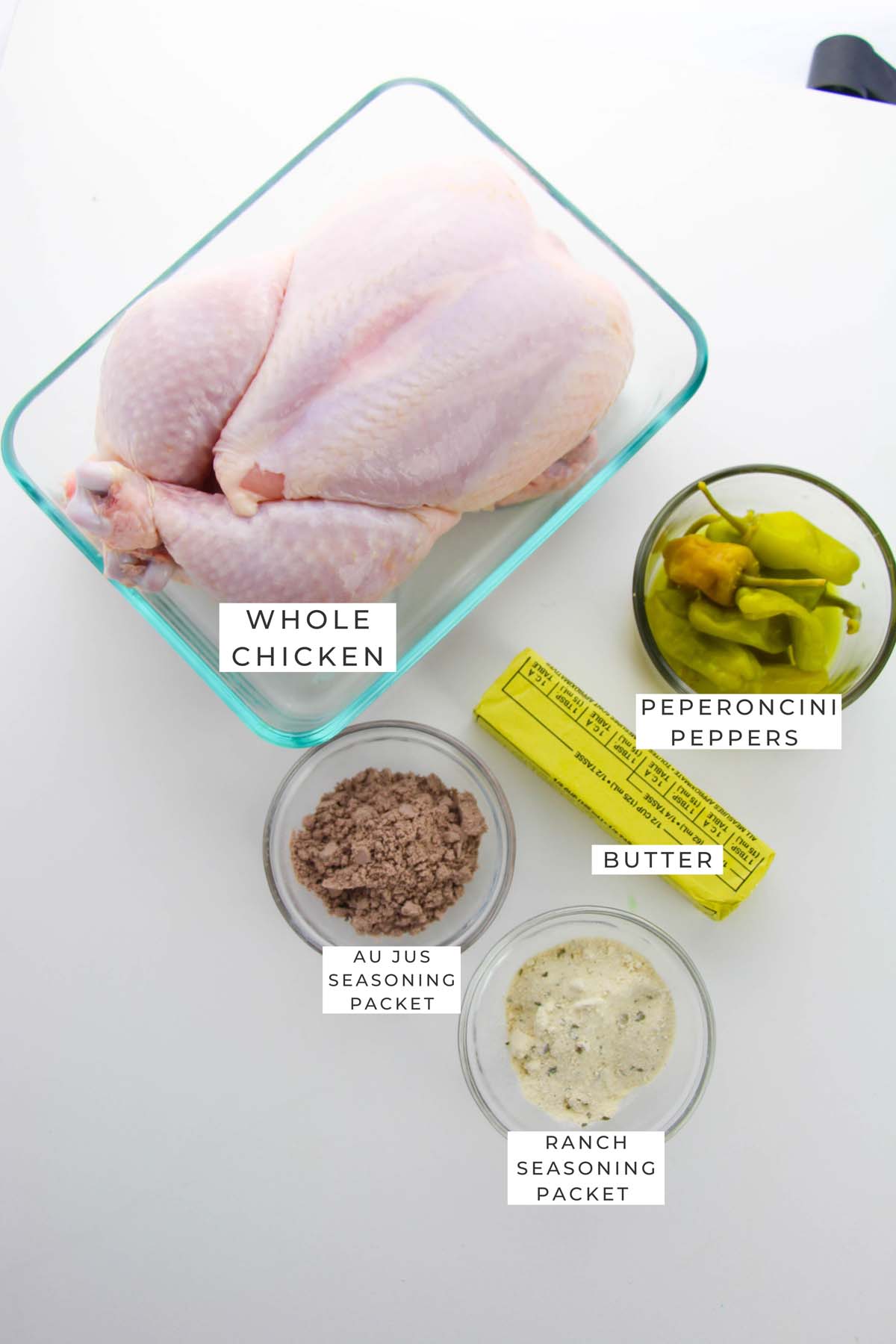 Labeled ingredients for the Mississippi chicken.