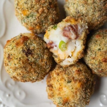 mashed potato ball with a bite taken out.