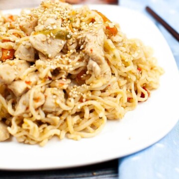 ramen topped with sesame seeds.