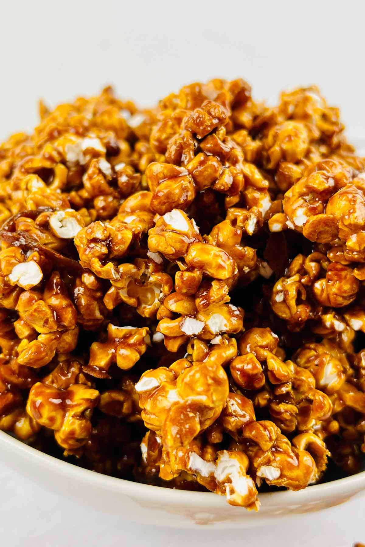 Bowl of caramel popcorn.