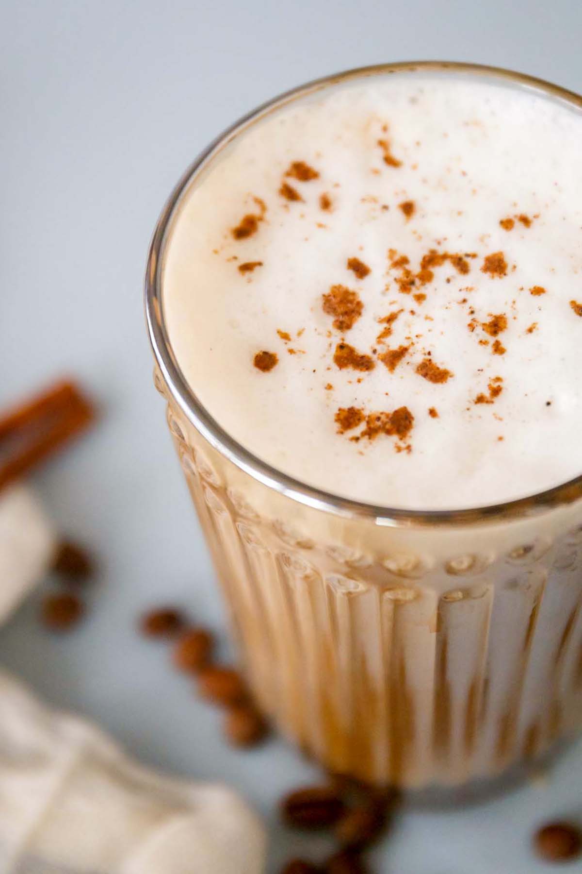 close up glass of snickerdoodle latte.