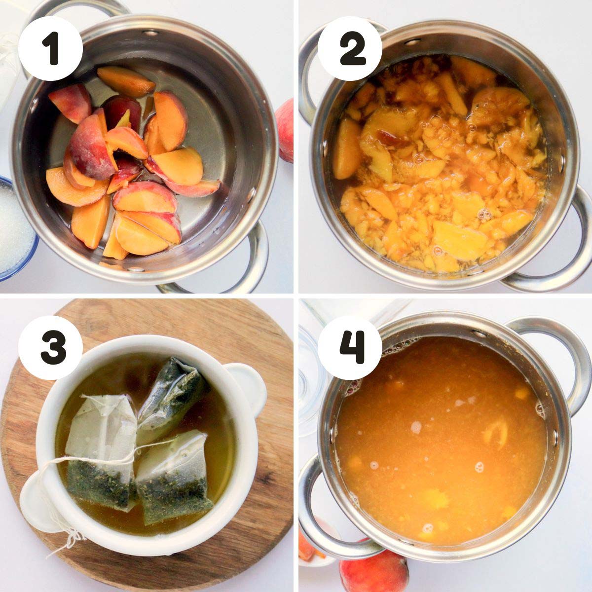 Steps to make the peach tea.