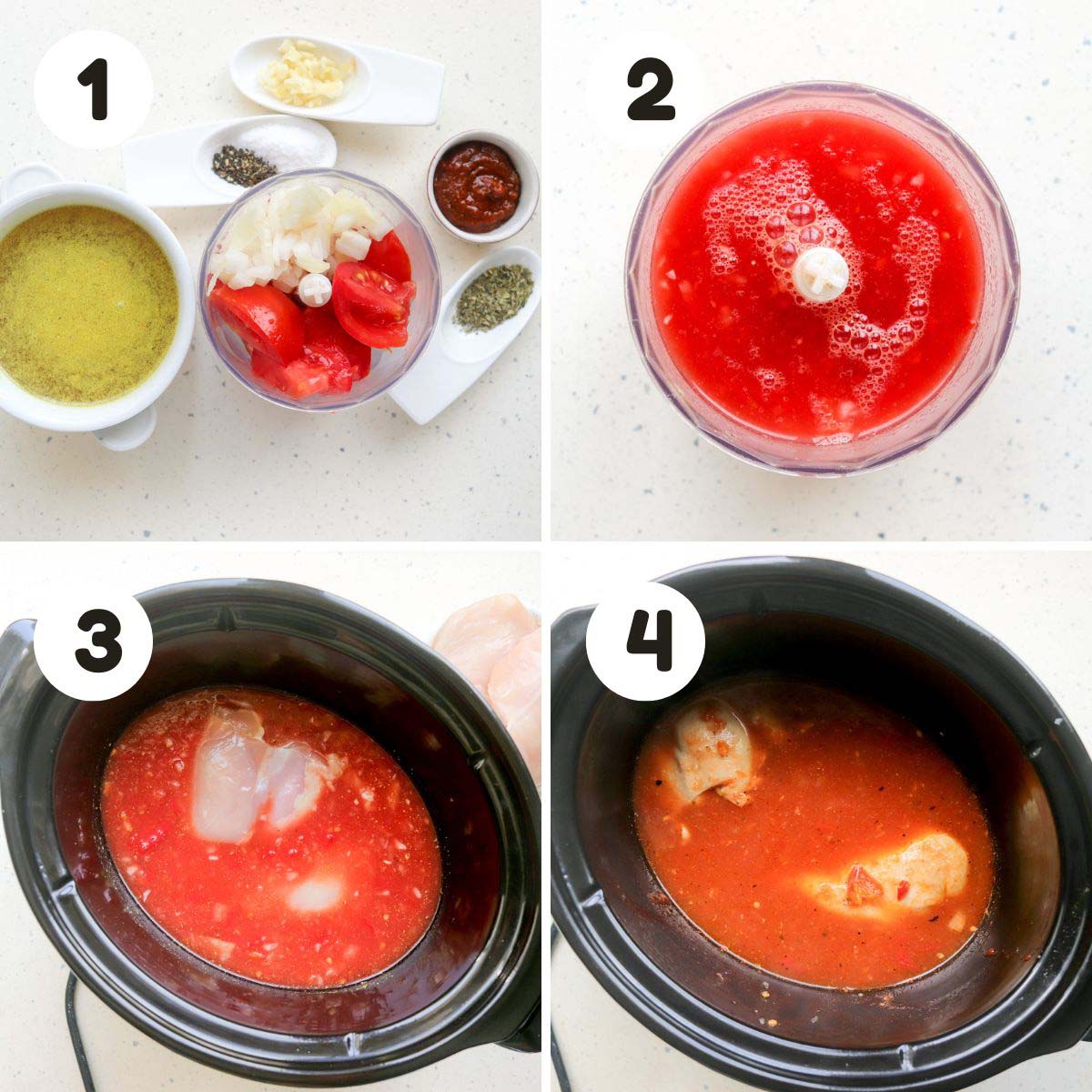 four image process making slow cooker chicken tinga.