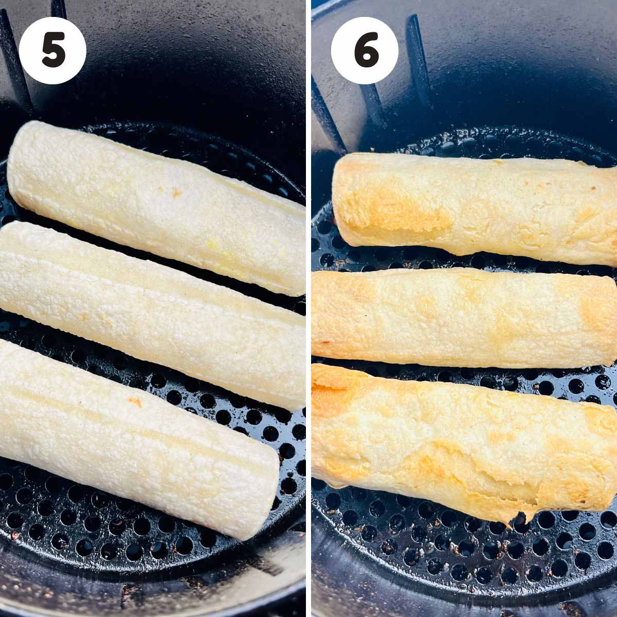 Steps to air fry the taquitos.