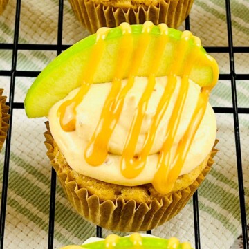 Thumbnail of caramel apple cupcakes with fresh apples.