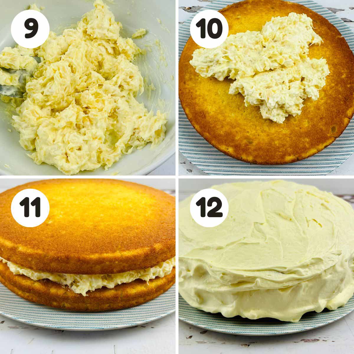 Steps to assemble the lemon cake.