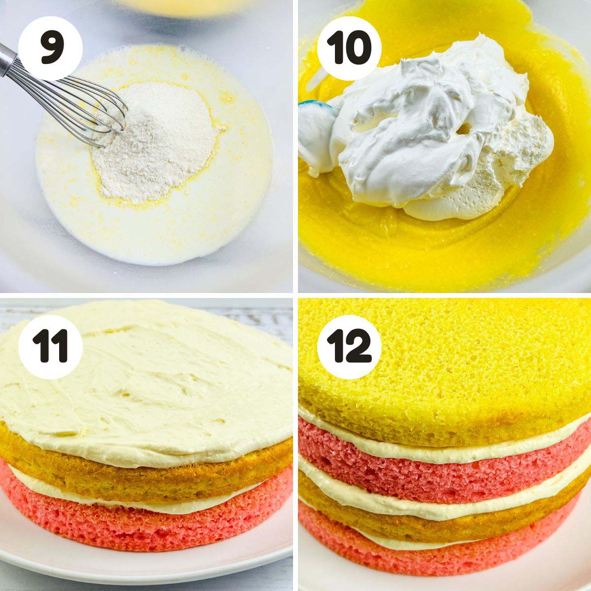 Steps to assemble the cake.