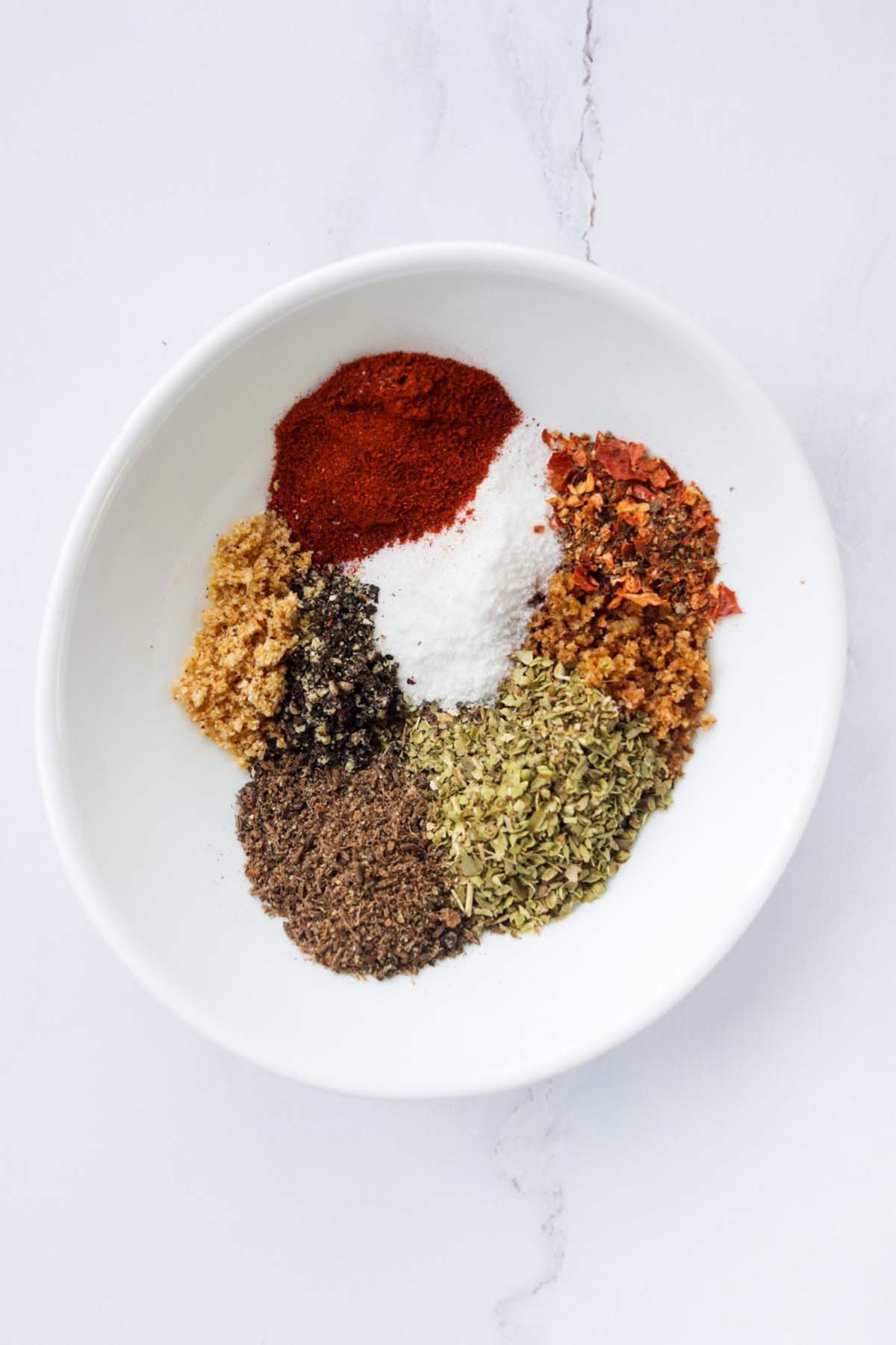Spices on a white plate.