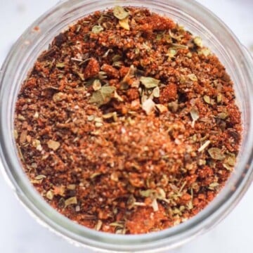 Seasonings in a glass dish.