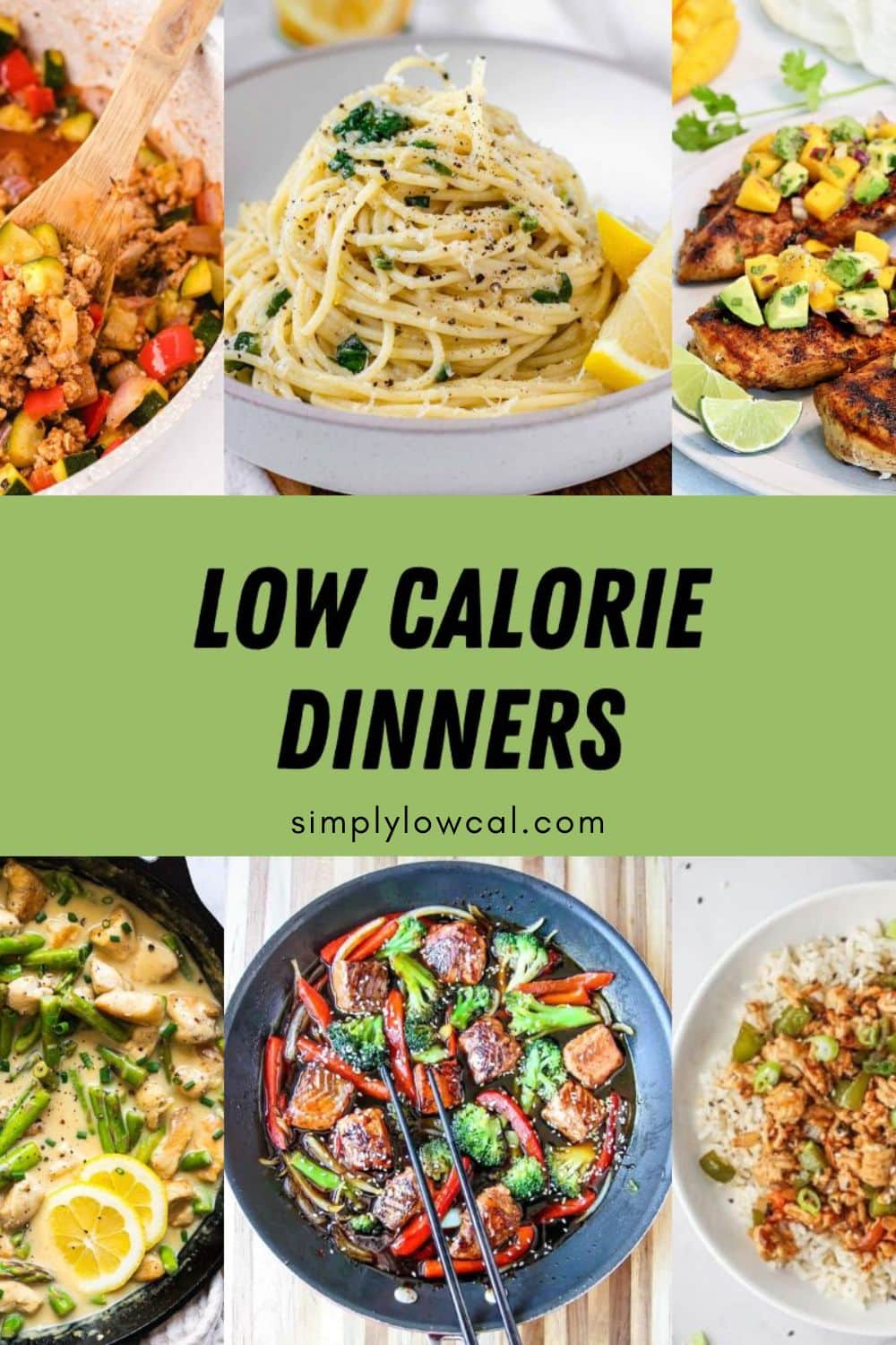 Pinterest pin of low calorie dinners.