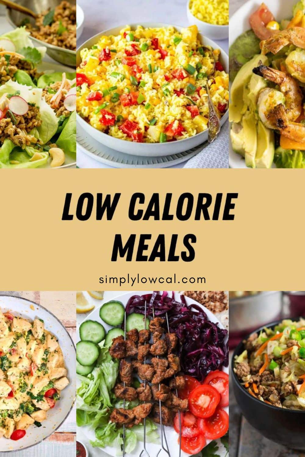 Pinterest pin of low calorie meals.