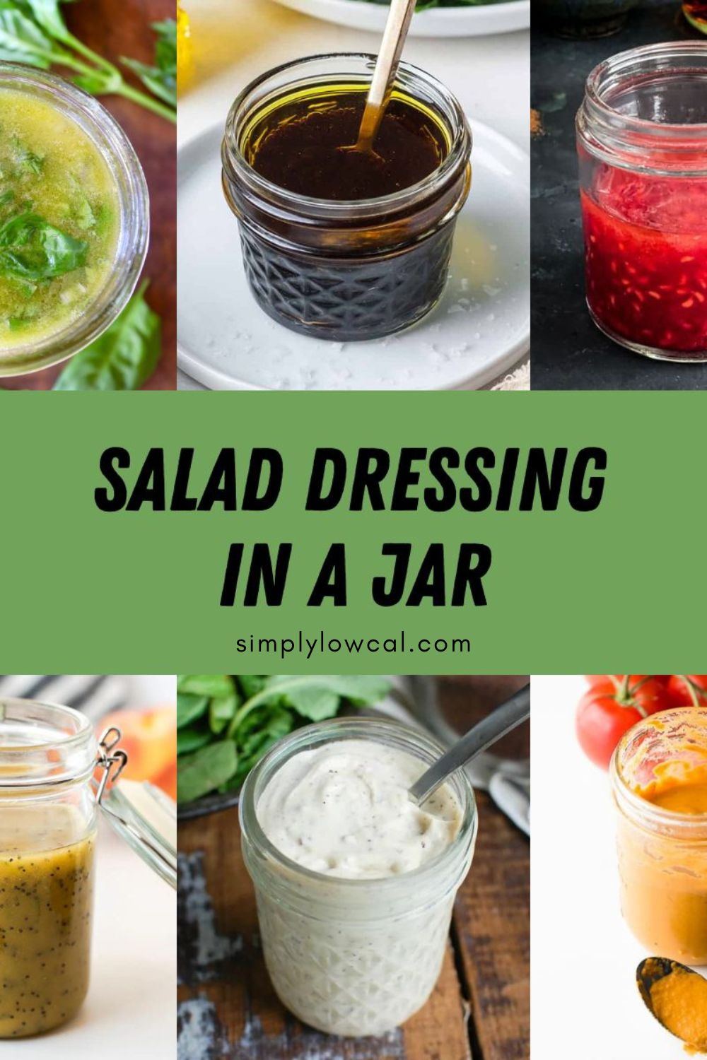 Pinterest pin of salad dressing in a jar.