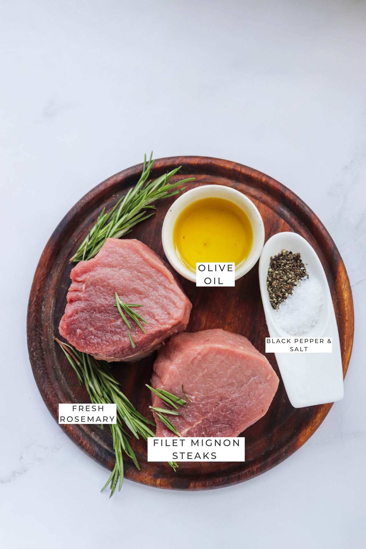 Labeled ingredients for the filet mignon.