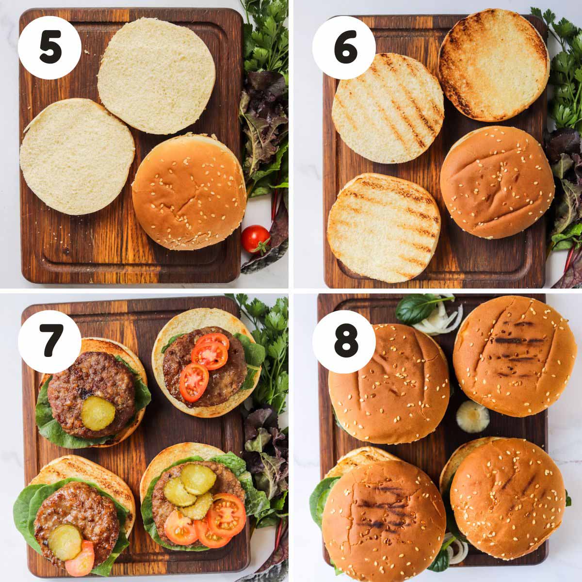 Steps to assemble the turkey burgers.