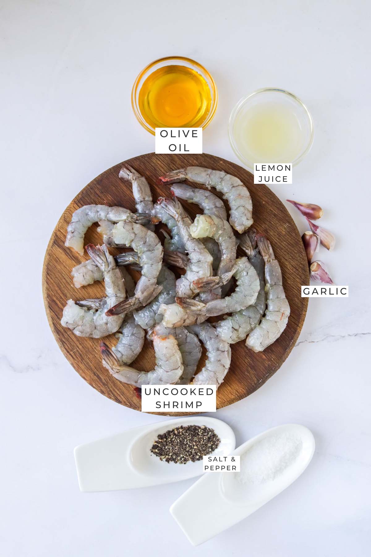 Labeled ingredients for the seared shrimp.