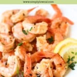 Pinterest pin of pan seared shrimp.