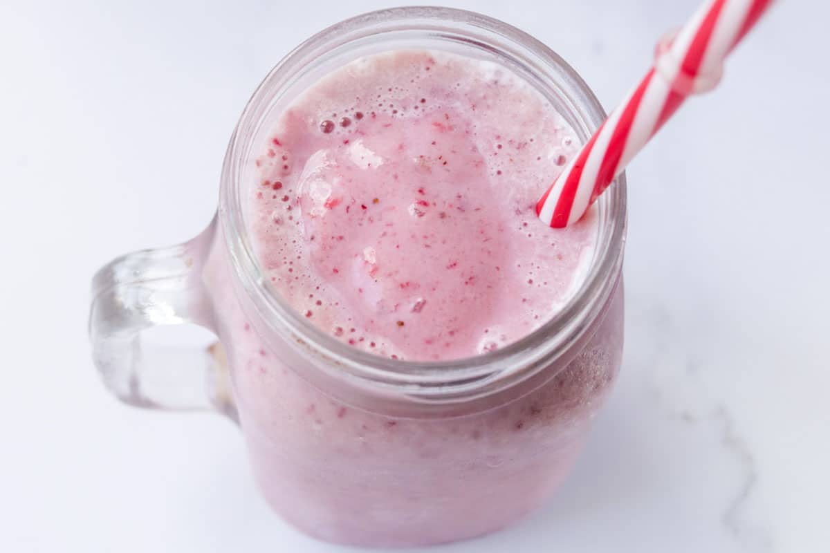 Milkshake in a glass jar.