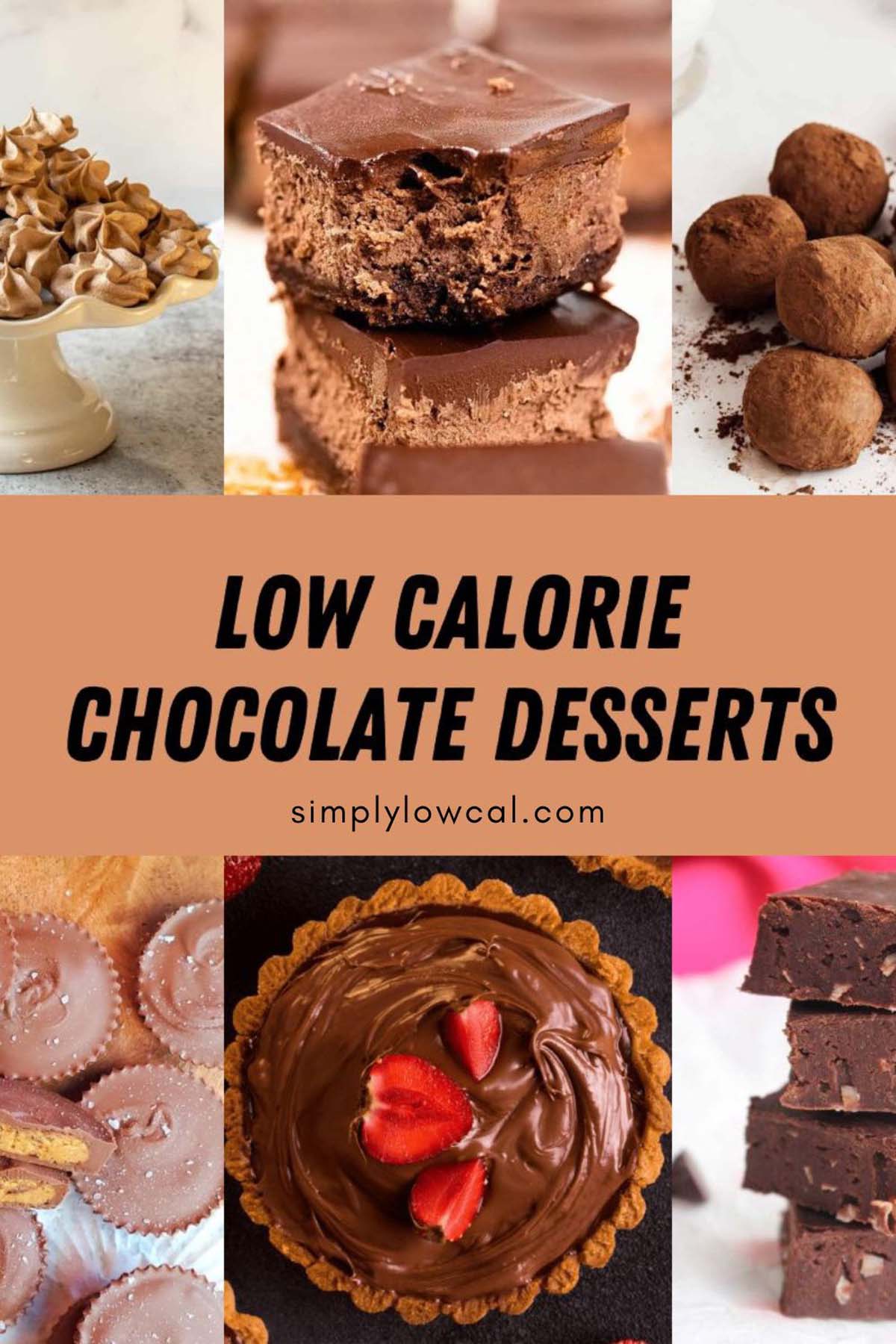 Pinterest pin of low calorie chocolate desserts.