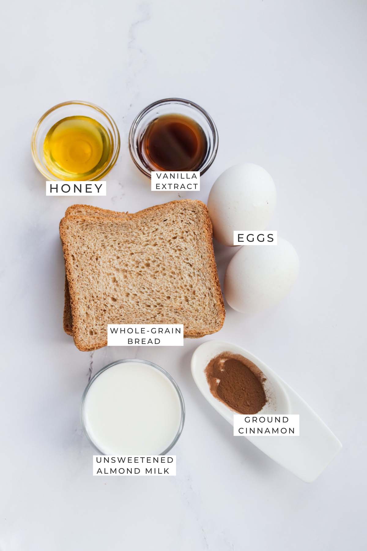 Labeled ingredients for the French toast.