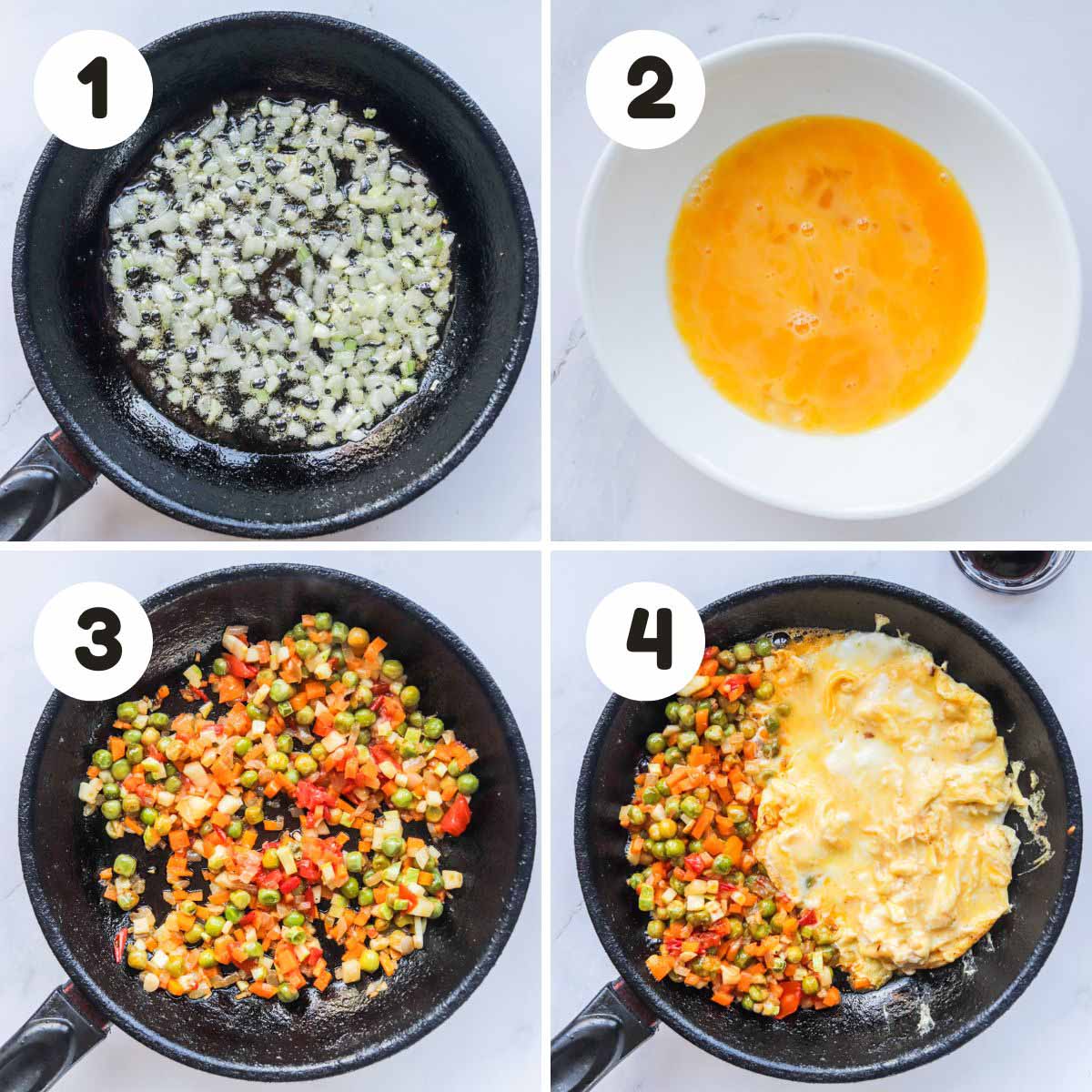 Steps to make the fried rice.