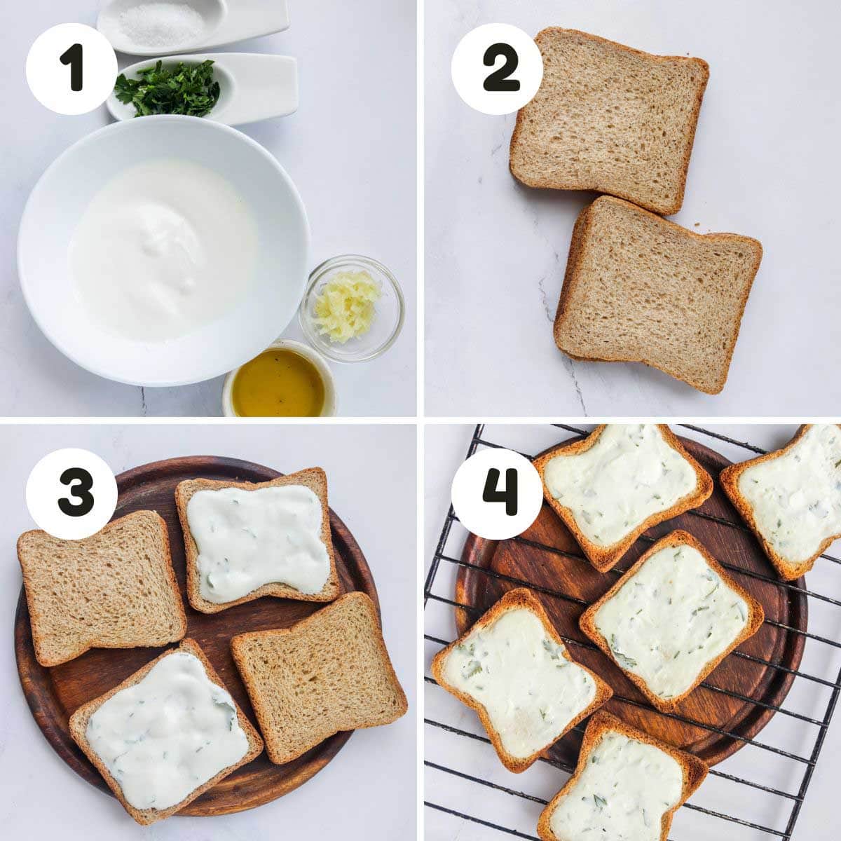 Steps to make the garlic bread.