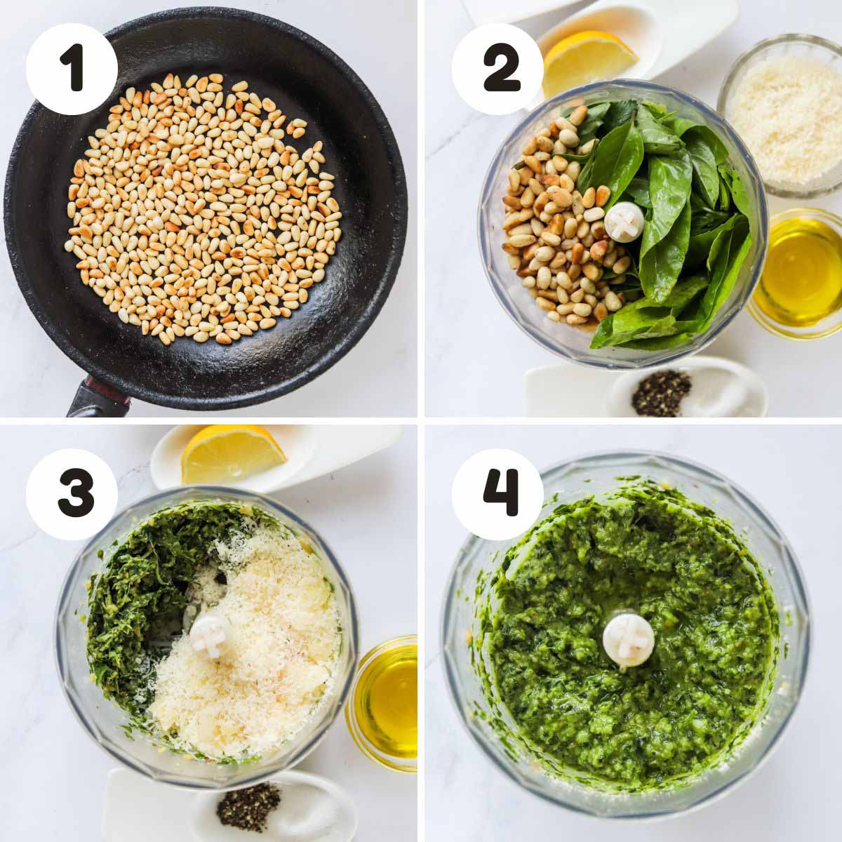 Steps to make the pesto.