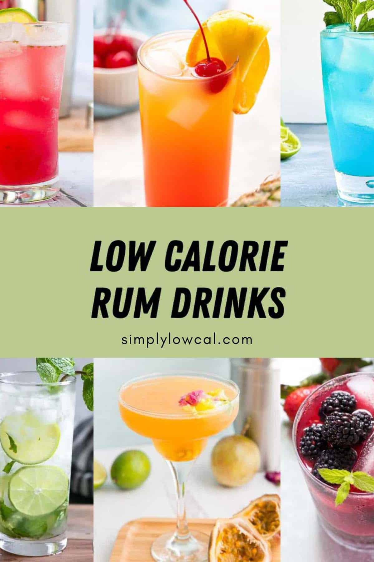 Pinterest pin of low calorie rum drinks.