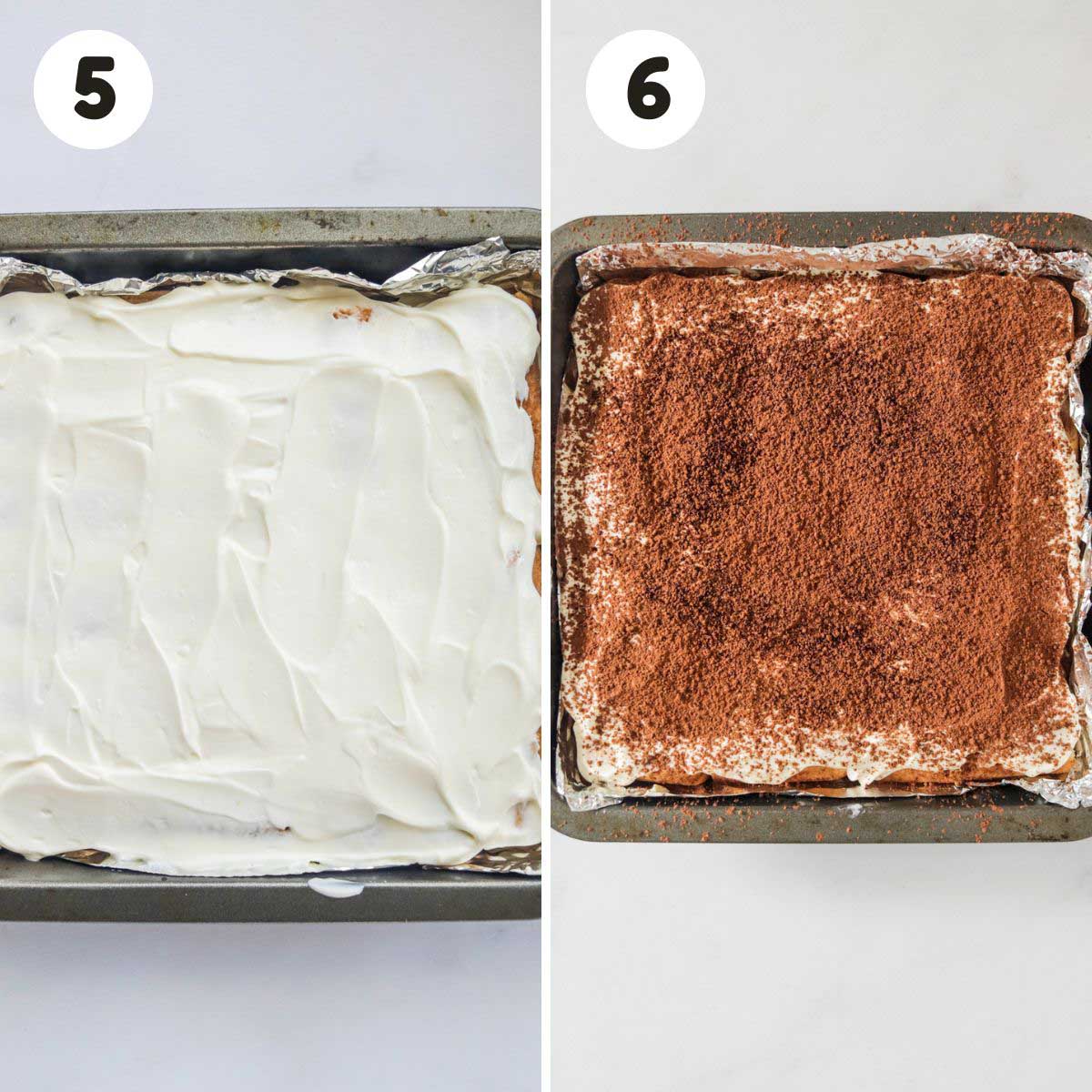 Steps to finish topping the tiramisu.