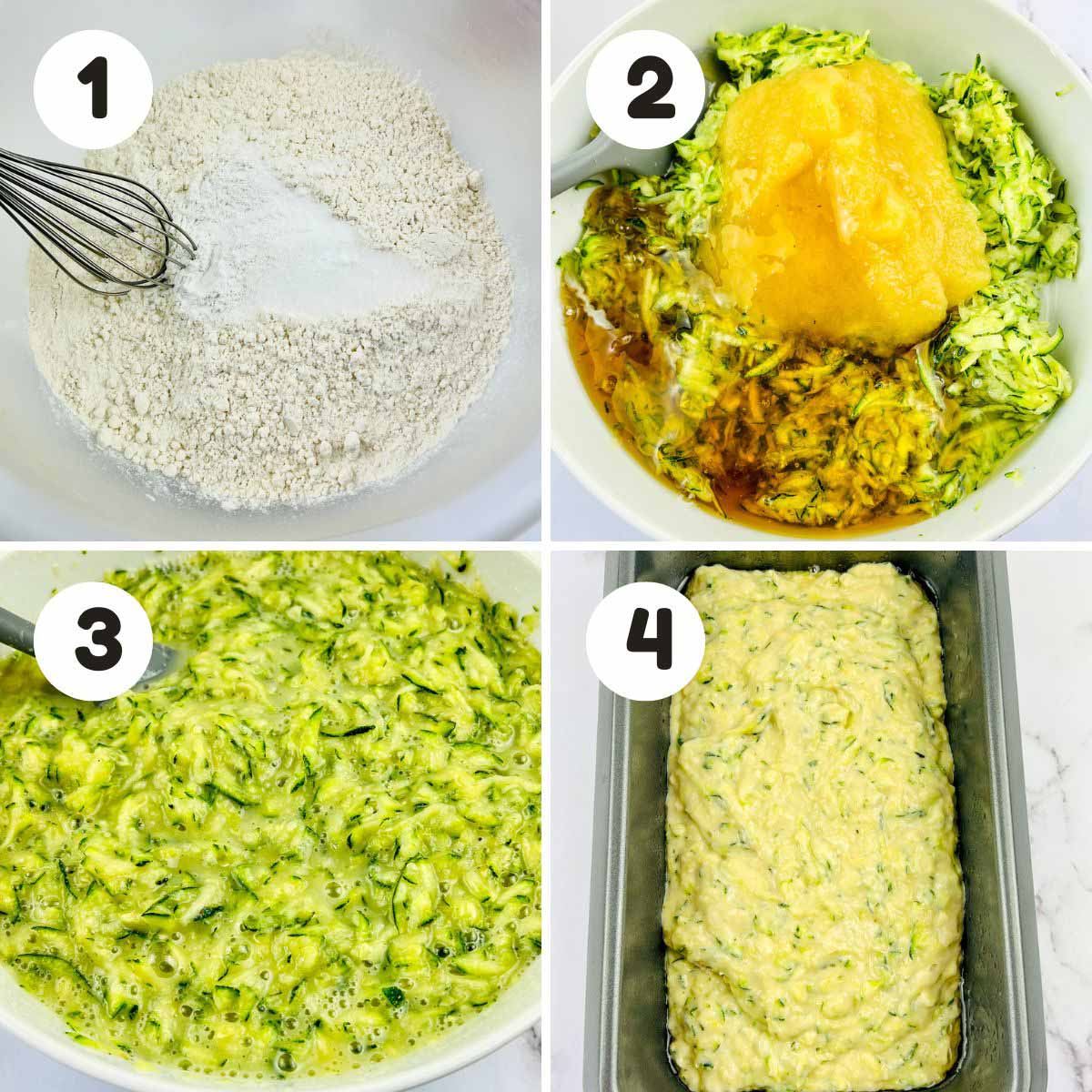 Steps to make the zucchini bread.