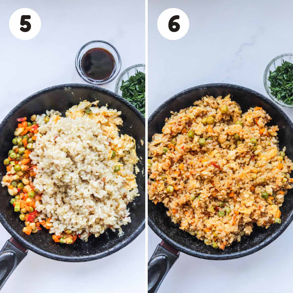 Fried rice in a skillet.