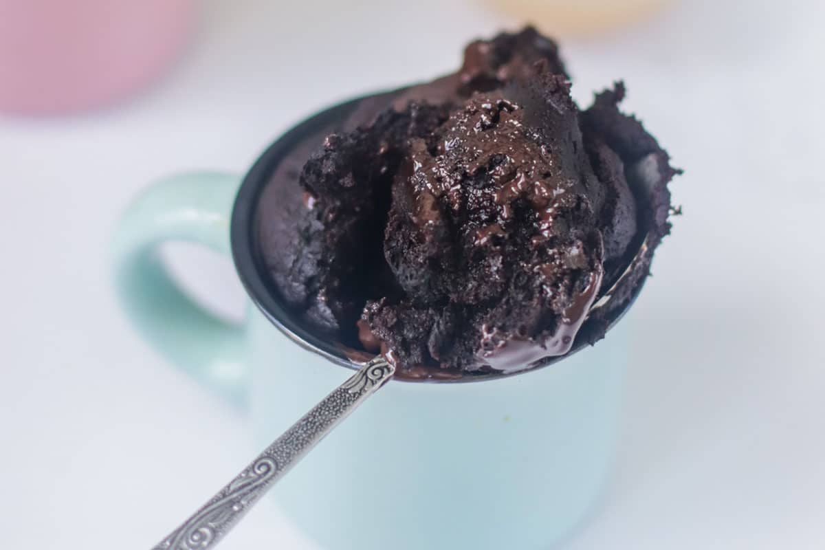 Scoop of cake on a spoon.