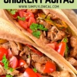 Pinterest pin of low calorie air fryer chicken fajitas.