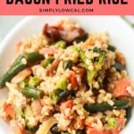 Pinterest pin of low calorie bacon fried rice.