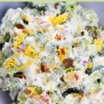 Pinterest pin of low calorie broccoli salad.