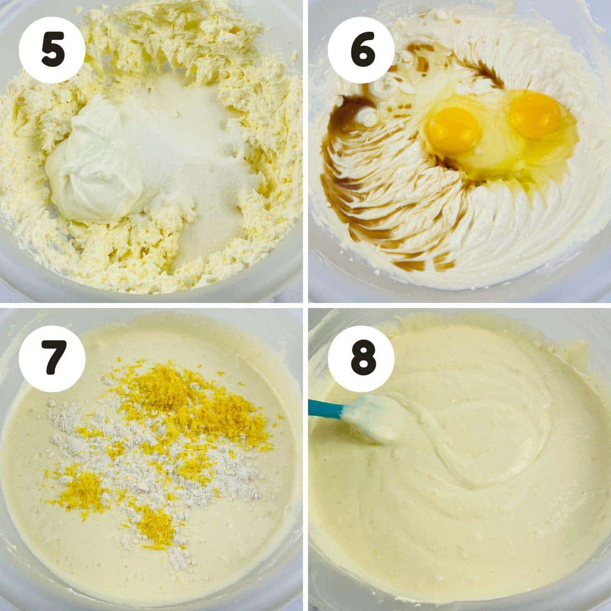 Steps to make the cheesecake filling.