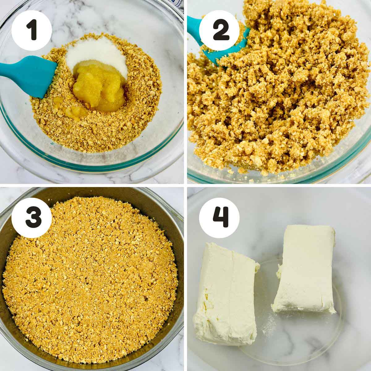 Steps to make the cheesecake.