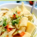 Pinterest pin of low calorie chicken noodle soup.